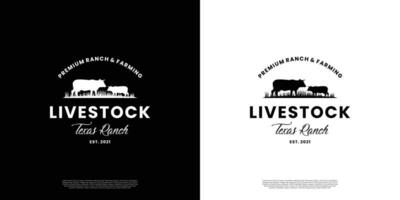 livestock retro logo design for ranch and farmer vector