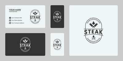 vintage steak house, barbecue logo design with chef knife and fire icon vector