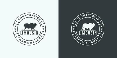 countryside limousin cow logo design badge retro vector