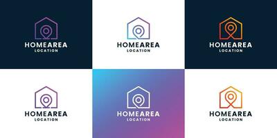 hogar zona logo diseño. degradado casa y alfiler ubicación combinar vector