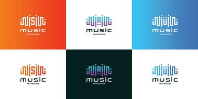 music pulse logo design collection combine with initials letter vector