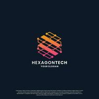 resumen logo para tecnología. hexágono forma y conexión circuito concepto vector