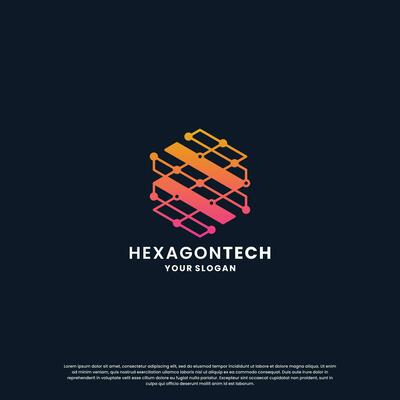 abstract logo for technology. hexagon shape and connection circuit concept