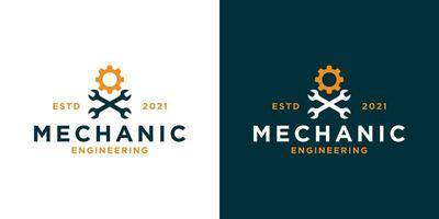 Clásico mecánico taller logo diseño con mecánico equipo para tu negocio taller etc vector