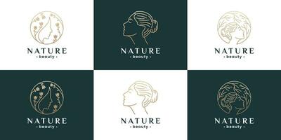 Beauty woman hair salon treatment and spa logo design collection. vector