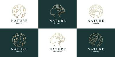 belleza mujer pelo salón tratamiento y spa logo diseño recopilación. vector