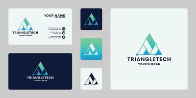 letter A technology triangle concept with dot connected logo design vector