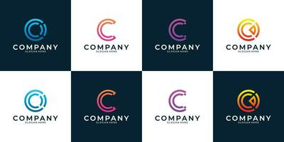 creative line art with gradient color letter c logo design template for your business vector