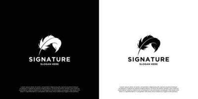 feather pen signature logo design vector