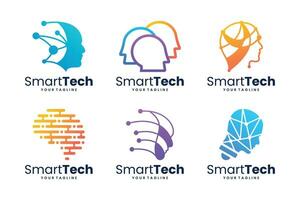 Set of artificial intelligence logo design. Smart technology, digital connection concept. vector