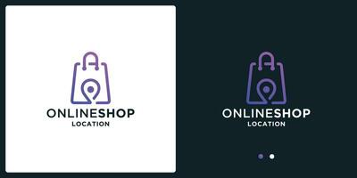 online shop location logo design with line art style and gradient color vector