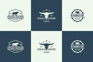 Set of Steak House or Butcher Shop Vintage Typographic Labels, Emblems, Logo Templates. vector