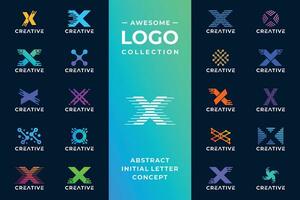 Collection of letter X logo design with digital technology concept. vector