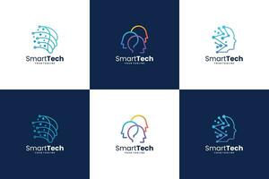 Set of artificial intelligence logo design. Smart technology, digital connection concept. vector