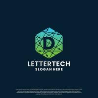 modern letter D technology logo design with gradient color vector