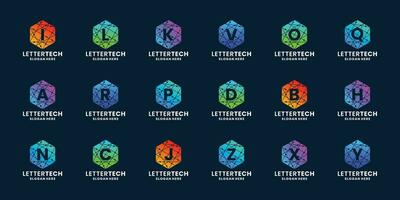 conjunto de moderno tecnología letra un a z logo con degradado color vector