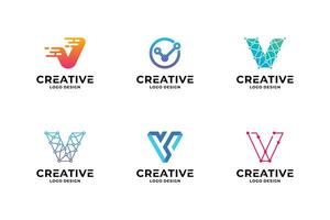 Set of creative letter V logo design template. vector