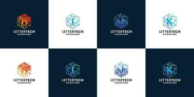 letter H, I, J, K logo collection with technology concept style vector