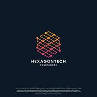 resumen logo para tecnología. hexágono forma y conexión circuito concepto vector