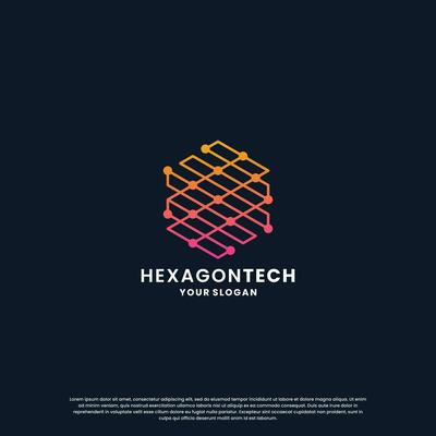 abstract logo for technology. hexagon shape and connection circuit concept