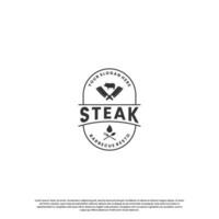 steak house, beef steak logo design vintage for restaurant business vector