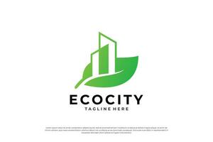 Creative Eco city logo design, building combine with leaf template. vector