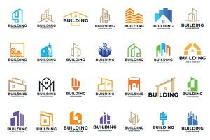 mega colección de edificio logo diseño. edificio, arquitectura, construcción logo concepto. vector