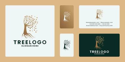 árbol logo diseño negocio tarjeta con dorado color vector