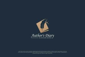 Notes book and quill pen logo design. vector