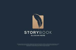 book story logo design. Quill book combination logo concept. vector