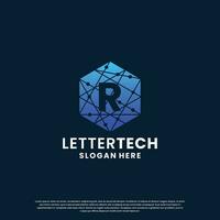 modern R letter technology logo design with gradient color vector