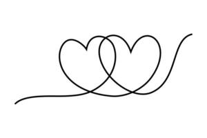 Continuous one line drawing of two heart. Hand drawing two hearts. Simple and beautiful love icon. vector