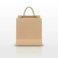 Realistic brown Paper shopping bag with handles isolated on white background. Vector illustration