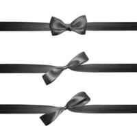 Realistic black bow with horizontal black ribbons isolated on white. Element for decoration gifts, greetings, holidays. Vector illustration