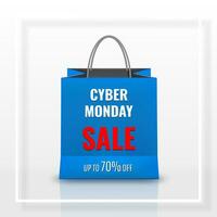 Cyber Monday Sale. Realistic Paper shopping bag with handles isolated on white background. Vector illustration