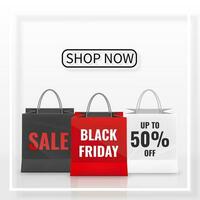 Black Friday Sale. Realistic Paper shopping bag with handles isolated on white background. Vector illustration