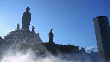 View of Ba Den mountain tourist area, Tay Ninh province, Vietnam. A unique Buddhist architecture with the highest elevation in the area view from below is very beautiful. video