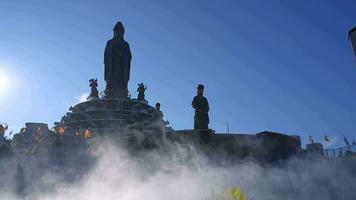 View of Ba Den mountain tourist area, Tay Ninh province, Vietnam. A unique Buddhist architecture with the highest elevation in the area view from below is very beautiful. video