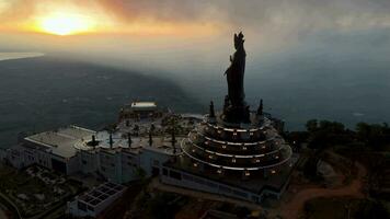 View of Ba Den mountain tourist area, Tay Ninh province, Vietnam. A unique Buddhist architecture with the highest elevation in the area view from below is very beautiful. video