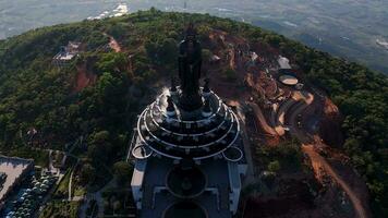 View of Ba Den mountain tourist area, Tay Ninh province, Vietnam. A unique Buddhist architecture with the highest elevation in the area view from below is very beautiful. video