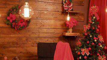 Different decorations in festive Christmas room. Modern design video