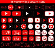 A set of red video stream icons vector