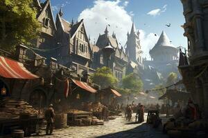 AI generated Fairy tale medieval fairytale castle fairytale town, AI Generated photo