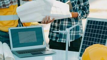 Diverse Team of Specialists Use Laptop Computer on Construction Site. Real Estate Building Project with Civil Engineer, Architectural Investor, Businesswoman and Worker Discussing Plan Details video