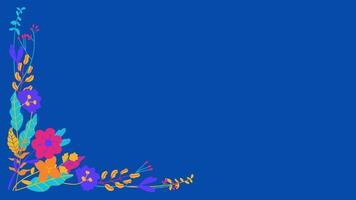 animated floral frame in blue background video