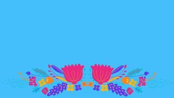 animated floral frame in blue background video