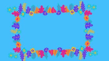 animated floral frame in blue background video