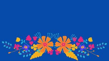 animated floral frame in blue background video