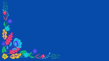 animated floral frame in blue background video