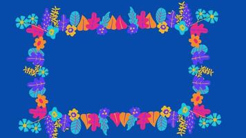 animiert Blumen- Rahmen im Blau Hintergrund video